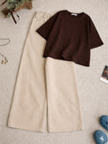 Brown Drop Shoulder T-Shirt With Beige Wide Leg Jeans