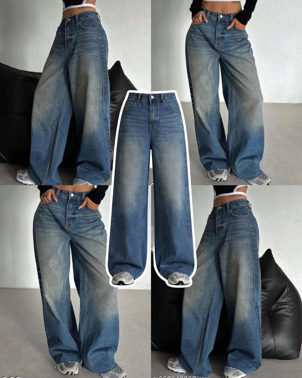 Faded Dark-Mid Blue Baggy Jeans