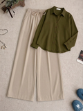 Olive-Green Button Down Shirt & Beige Flapper Trouser