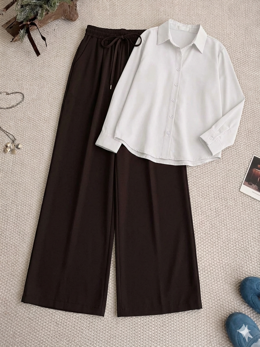 White Button Down Shirt & Brown Flapper Trouser