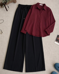 Maroon Button Down Shirt & Black Flapper Trouser