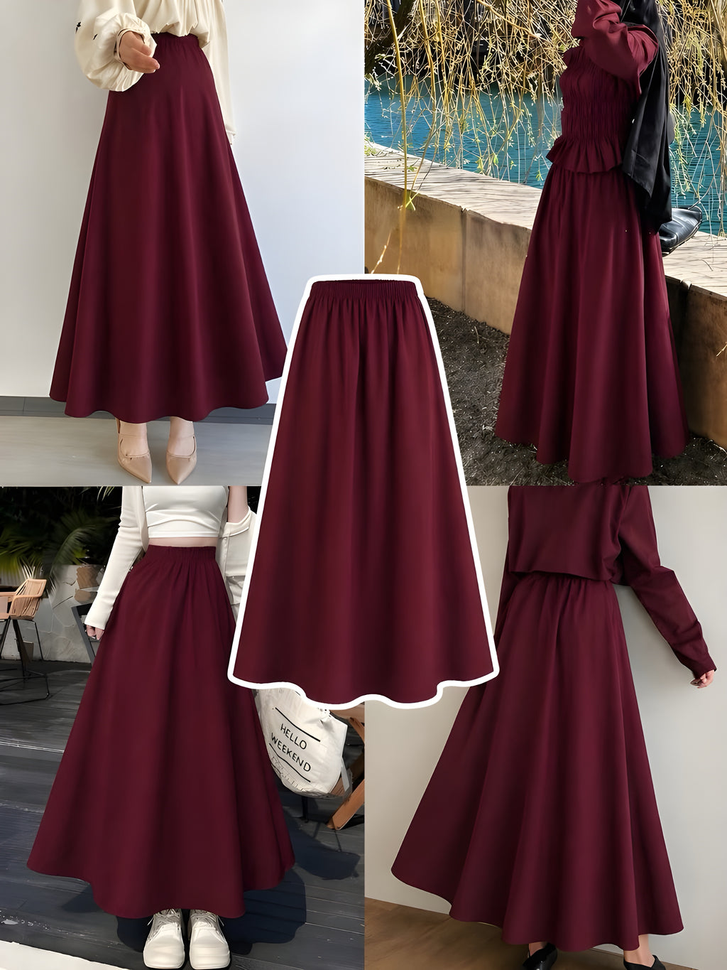 Maroon Flowy Maxi Skirt