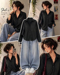 Black Button-Down Shirt With Charcoal Grey Vintage Wide Leg Jeans