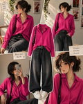 Hot-Pink Button-Down Shirt With Charcoal Grey Vintage Wide Leg Jeans