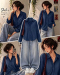 Navy-Blue Button-Down Shirt With Charcoal Grey Vintage Wide Leg Jeans