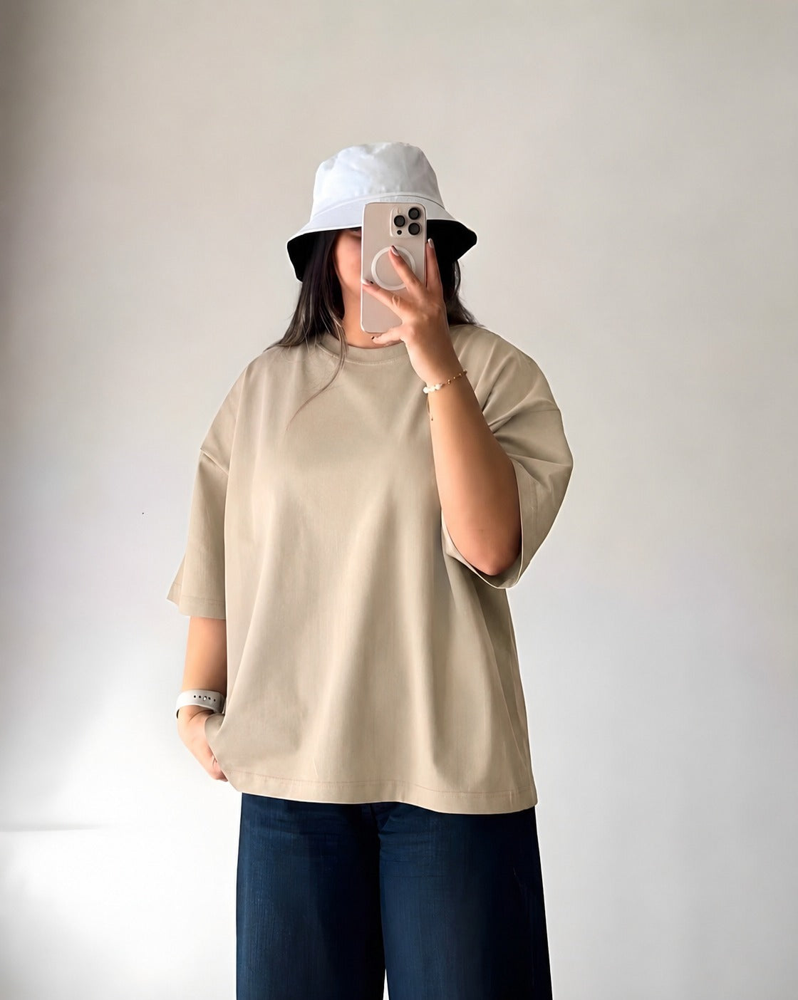 Beige Baggy Drop Shoulder