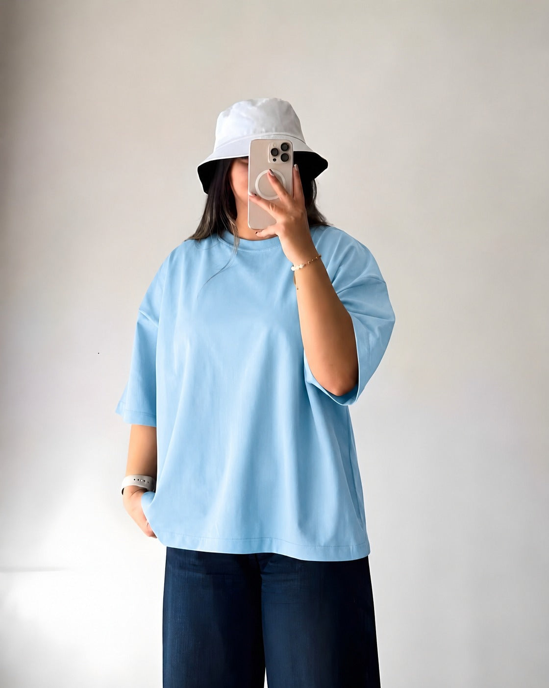 Sky-Blue Baggy Drop Shoulder