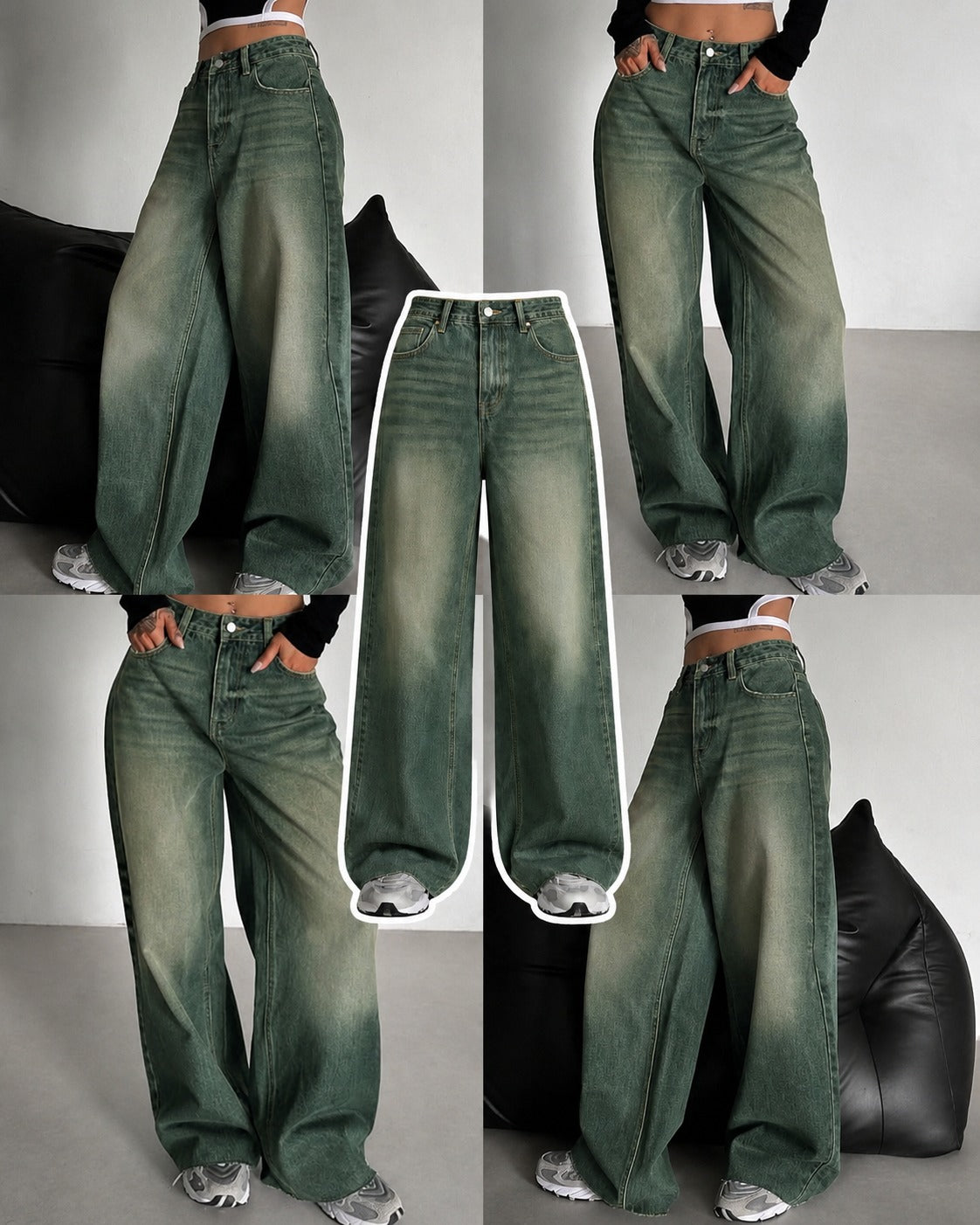 Faded Greenish Baggy Jeans