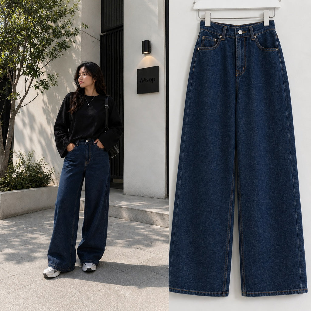 Dark-Blue Wide Leg Jeans