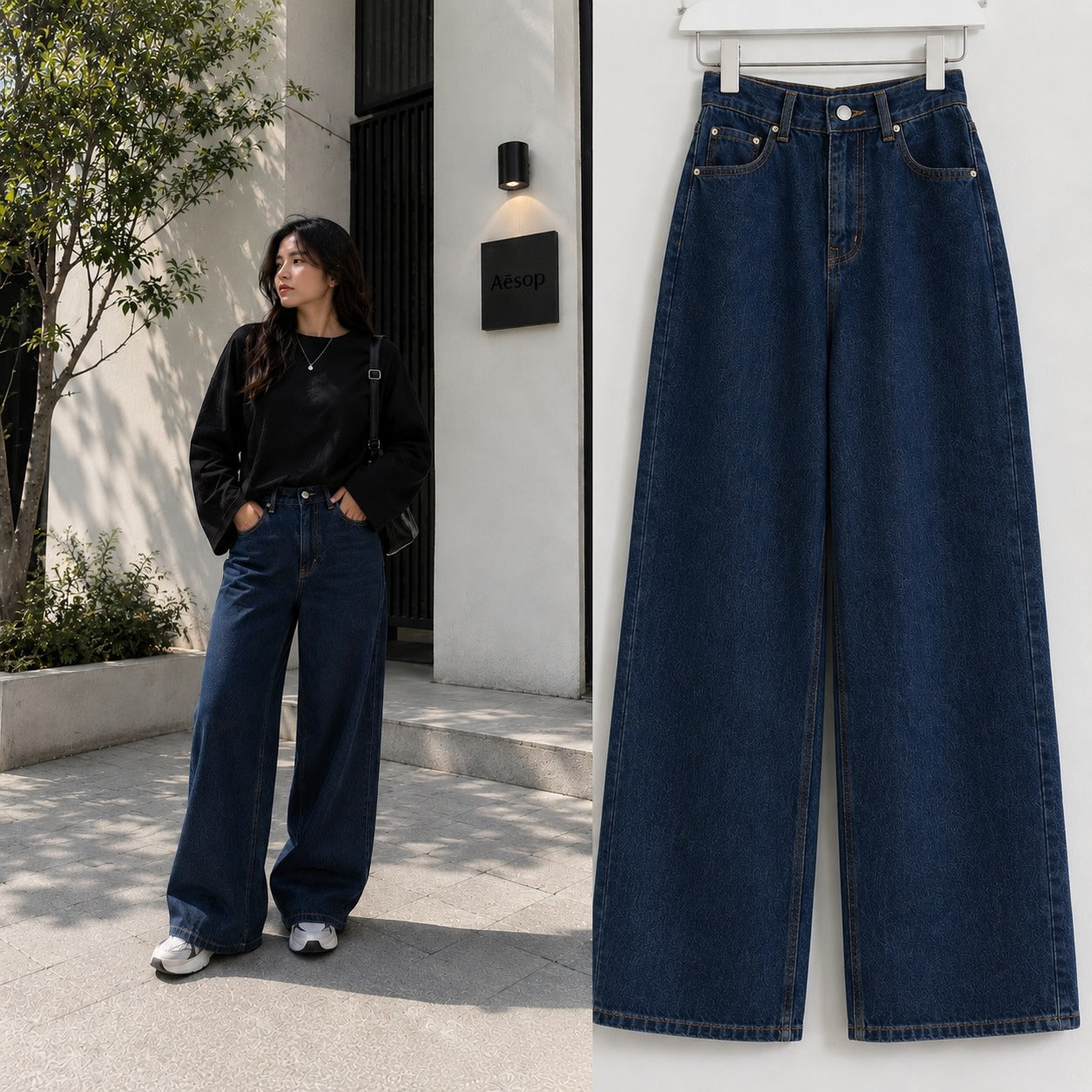 Dark-Blue Wide Leg Jeans