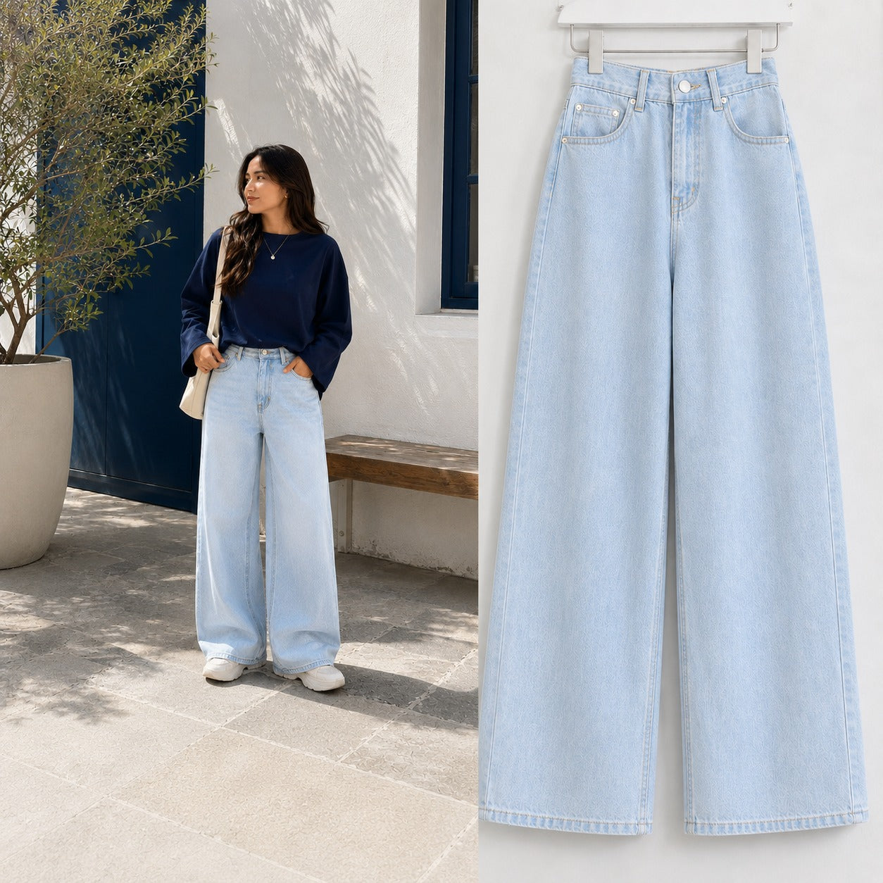 Ice-Blue Wide Leg Jeans