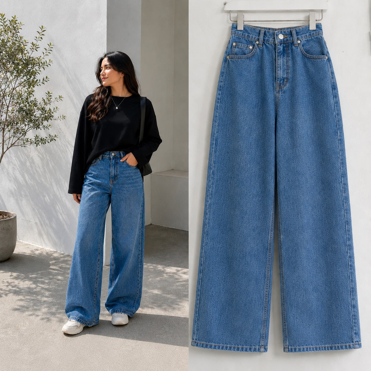 Mid-Blue Wide Leg Jeans
