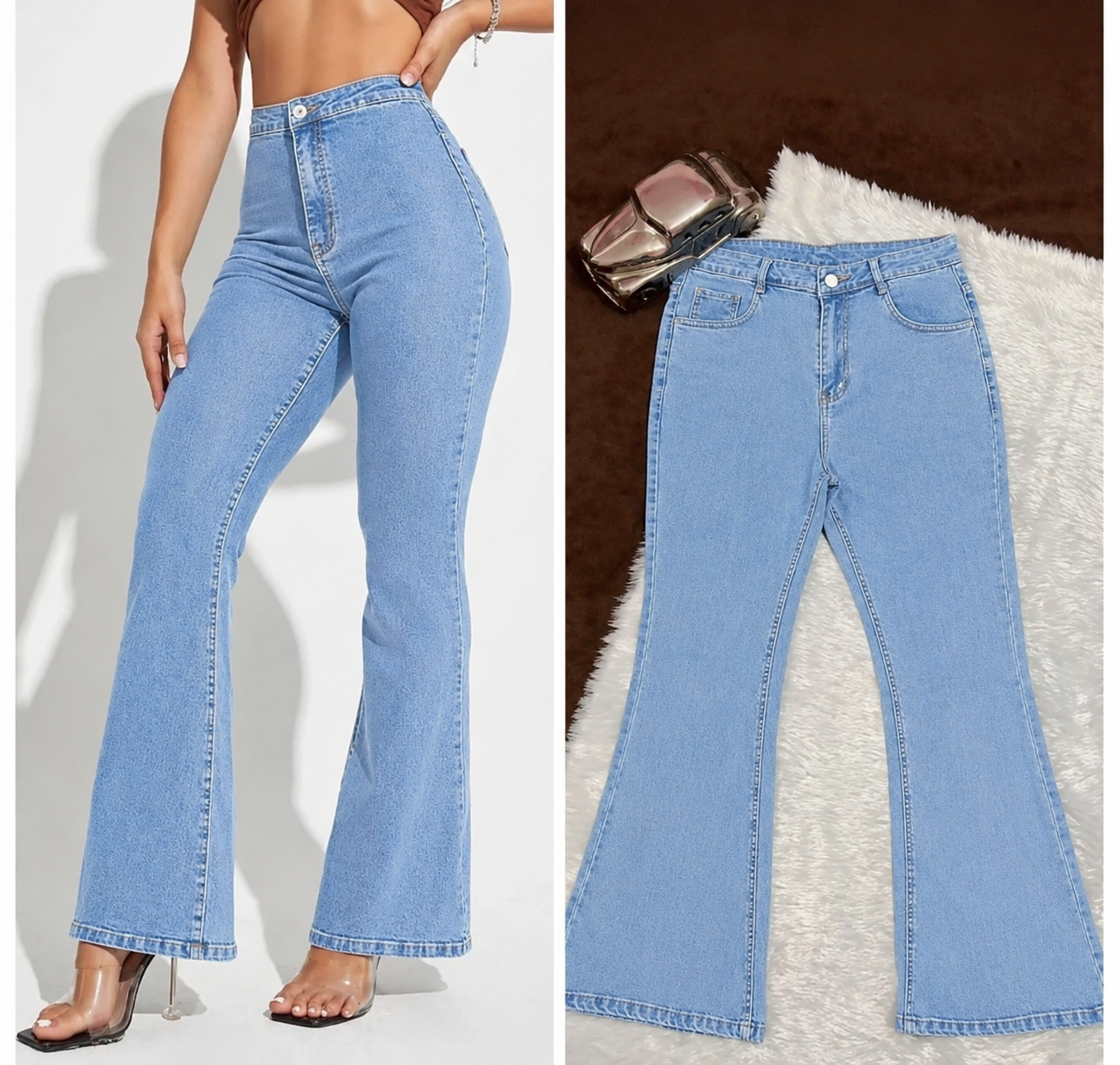 Sky-Blue Bell Bottom Jeans