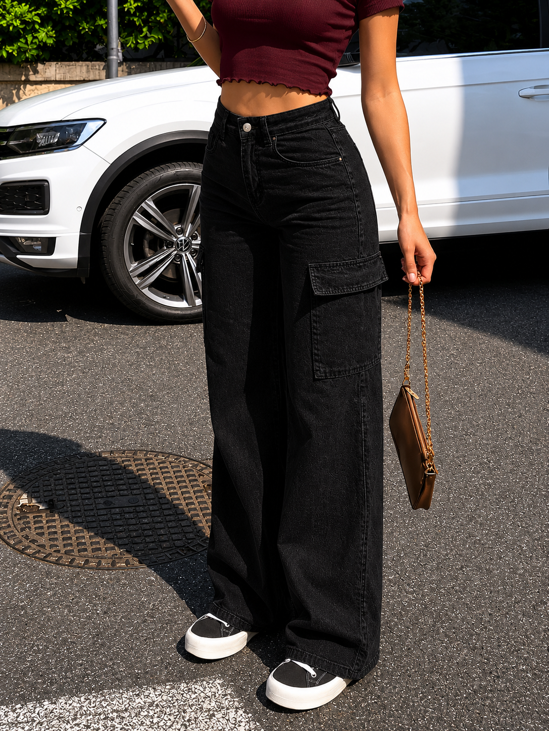 Black Denim Cargo Jeans