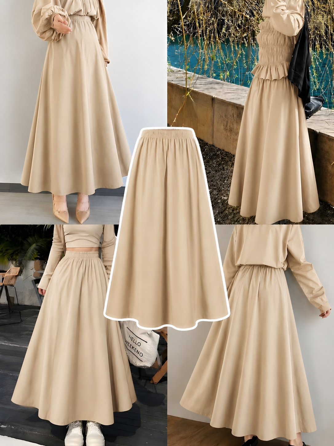 Beige Flowy Maxi Skirt