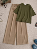 Olive-Green Drop T-shirt With Beige Flapper Trouser