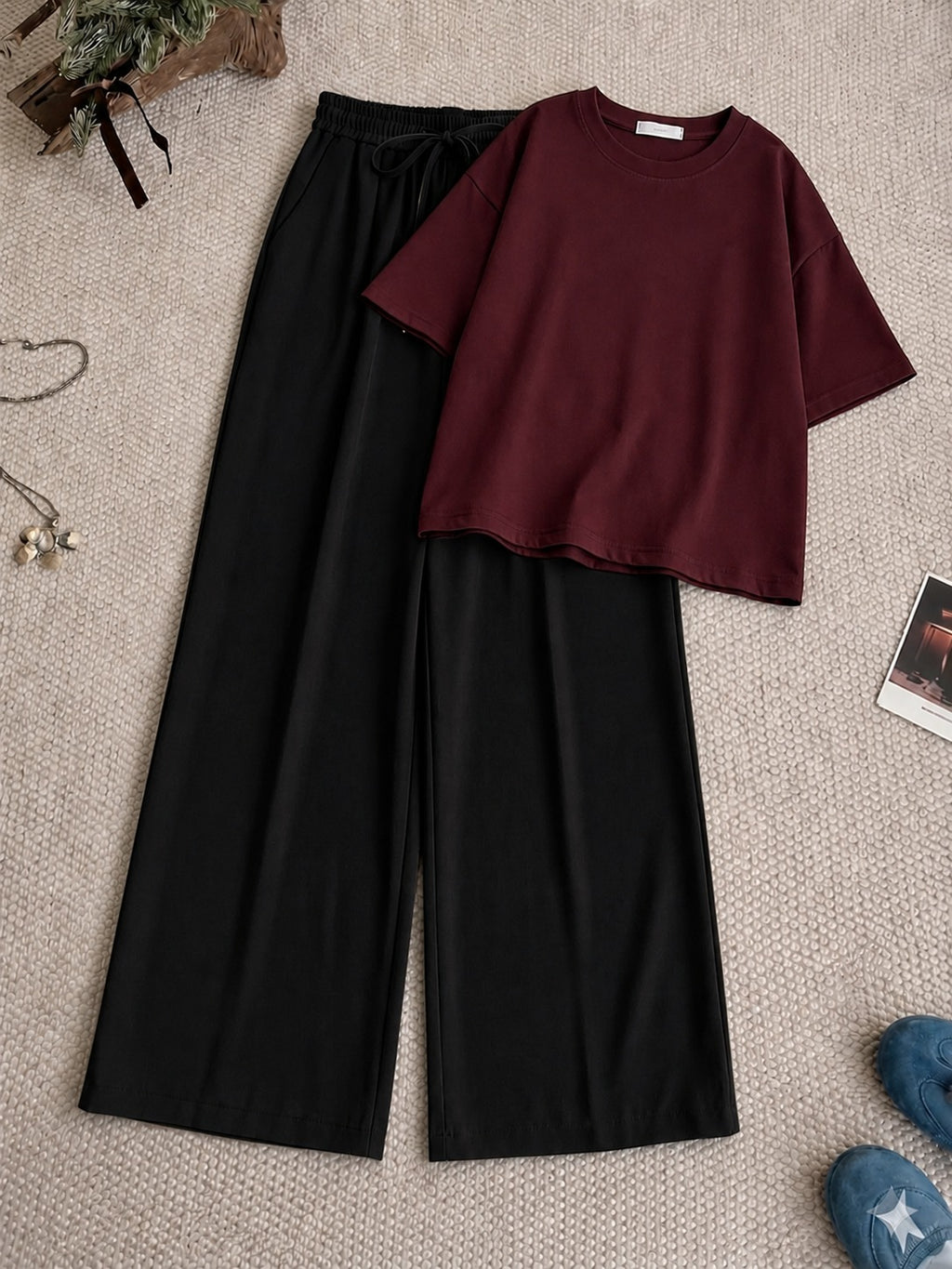 Maroon Drop T-shirt With Black Flapper Trouser