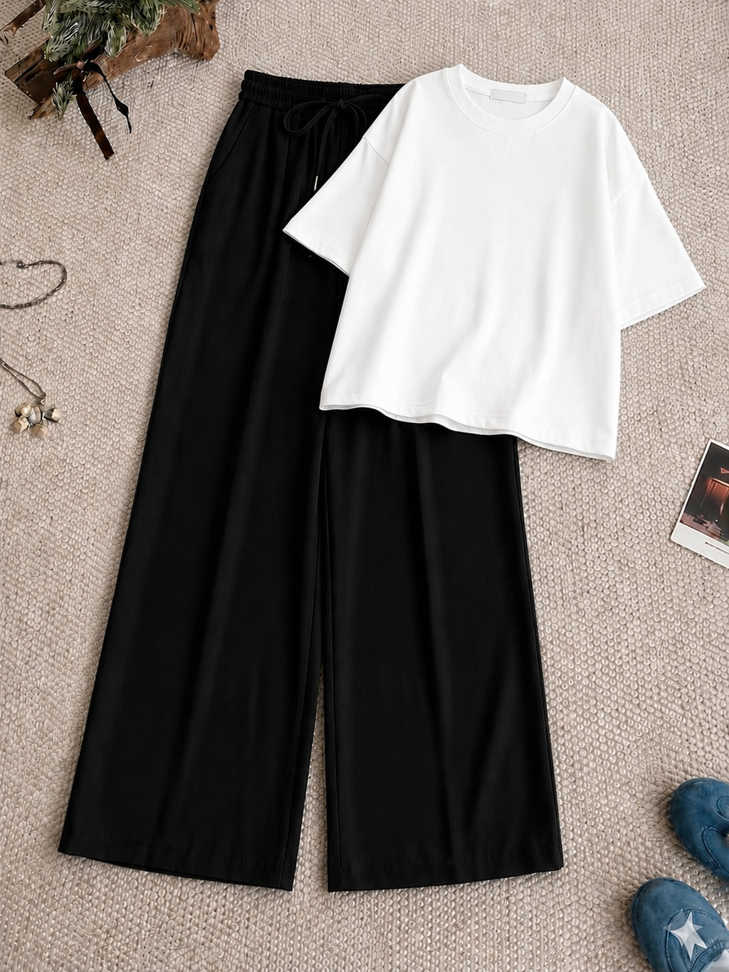 White Drop T-shirt With Black Flapper Trouser