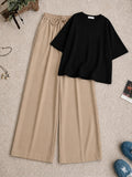Black Drop T-shirt With Beige Flapper Trouser