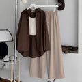 Brown Button Down ,White Inner & Beige Flapper Trouser