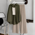 Olive-Green Button Down ,White Inner & Beige Flapper Trouser