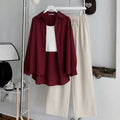 Maroon Button Down , White Inner & Beige Flapper Trouser