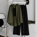 Olive-Green Button Down ,Black Inner & Black Flapper Trouser