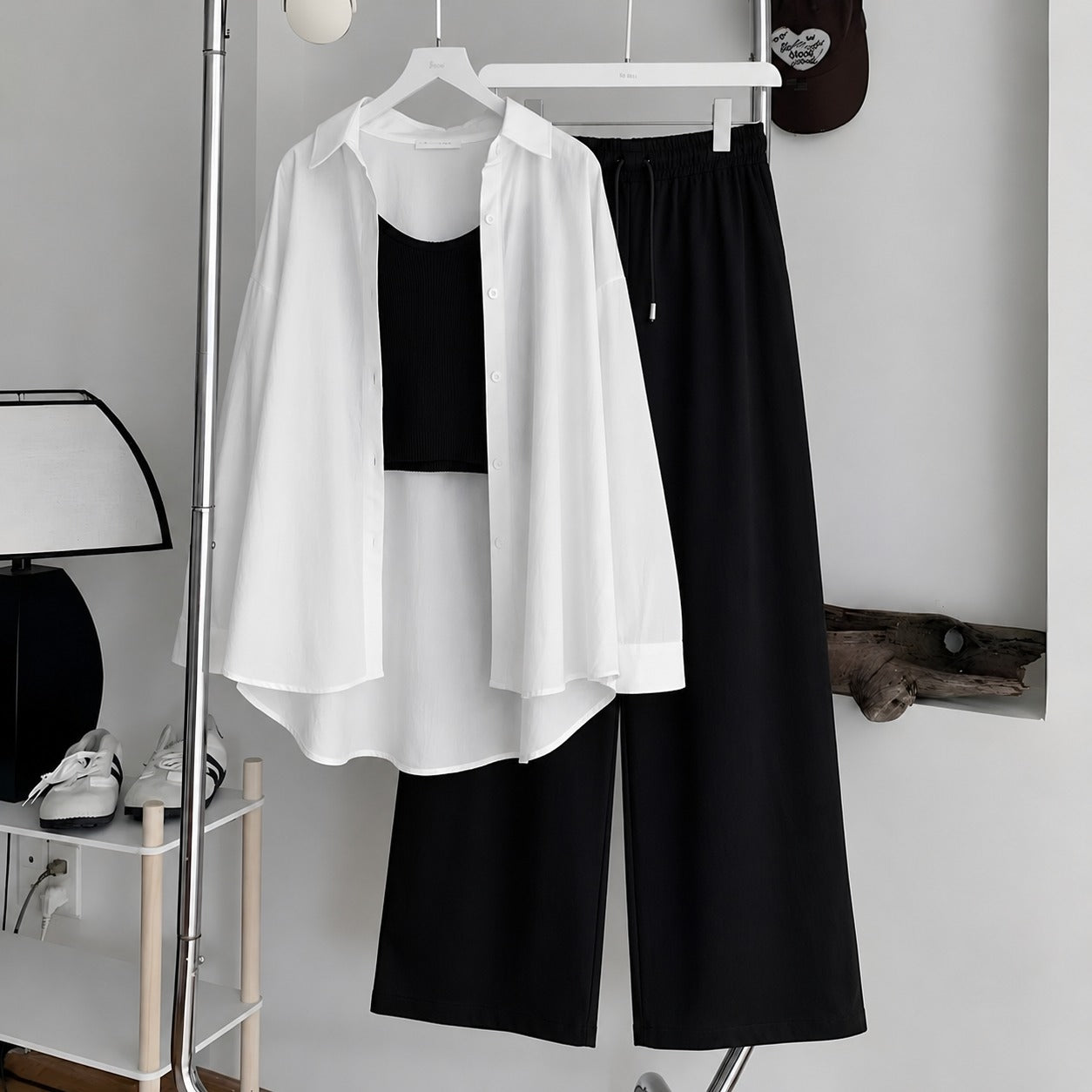 White Button Down ,Black Inner & Black Flapper Trouser