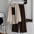 Beige Button Down ,Brown Inner & Brown Flapper Trouser