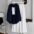 Navy-Blue Button Down , White Inner & White Flapper Trouser
