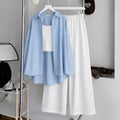 Sky-Blue Button Down ,White Inner & White Flapper Trouser