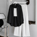 Black Striped Button Down , White Inner & White Flapper Trouser