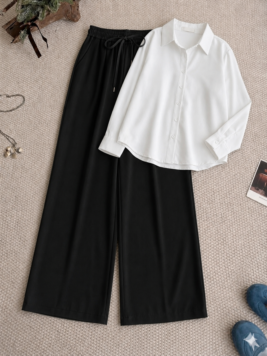 White Button Down Shirt & Black Flapper Trouser