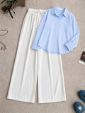 Blue Striped Button Down Shirt & White Flapper Trouser