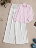 Baby Pink Striped Button Down Shirt & White Flapper Trouser