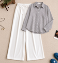 Black Striped Button Down Shirt & White Flapper Trouser