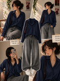 Navy Blue Button-Down Shirt With Charcoal Grey Vintage Wide Leg Jeans