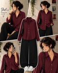 Maroon Button Down Shirt With Black Wide Leg Jeans