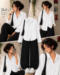 White Button Down Shirt With Black Wide Leg Jeans