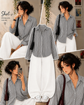 Black Striped Button Down Shirt With White Wide Leg Jeans