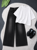 White Drop Shoulder With Black Vintage Wide Leg Jeans