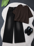 Brown Drop Shoulder With Black Vintage Wide Leg Jeans