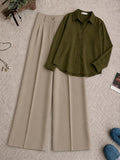 Olive-Green Button Down Shirt With Beige Formal Pant