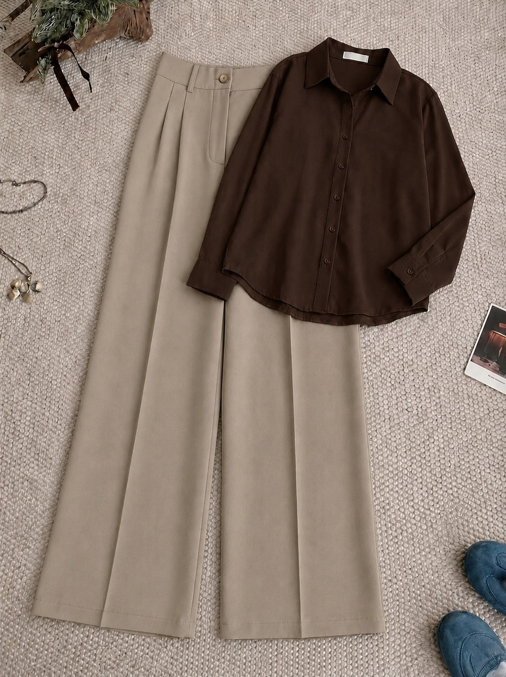 Brown Button Down Shirt With Beige Formal Pant