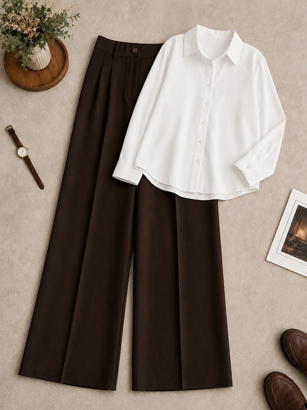White Button Down Shirt With Brown Formal Pant
