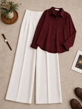 Maroon Button Down Shirt With White Formal Pant