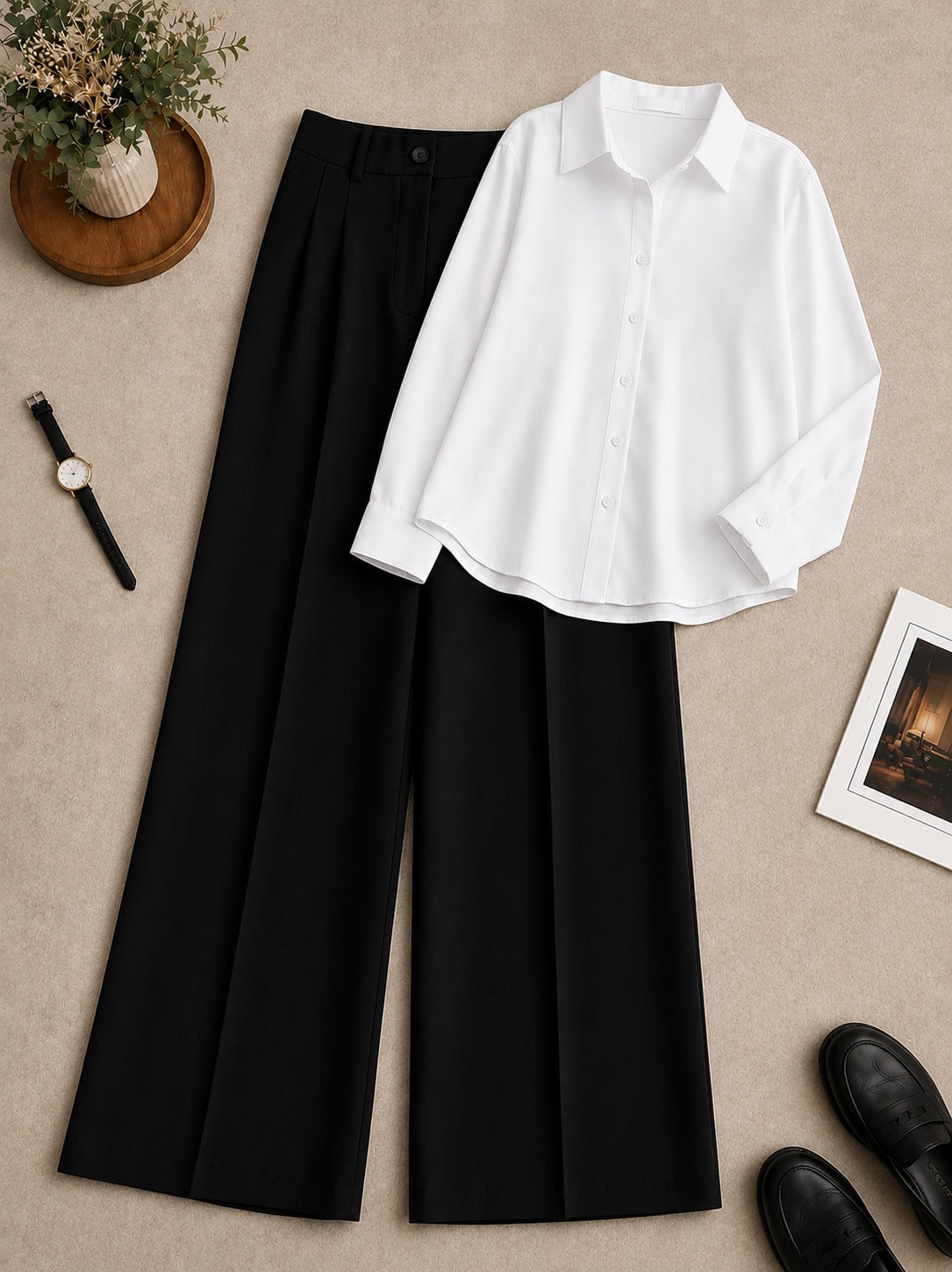 White Button Down Shirt With Black Formal Pant
