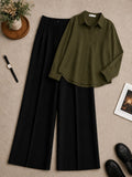 Olive-Green Button Down Shirt With Black Formal Pant