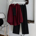 Maroon Button Down , Black Inner & Black Wide Leg Jeans