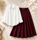 White Button Down Shirt & Maroon Flowy Skirt
